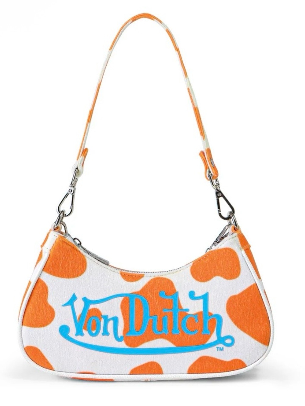 Von Dutch Orange Cow print shoulder bag made from Vegan pony hair NWT